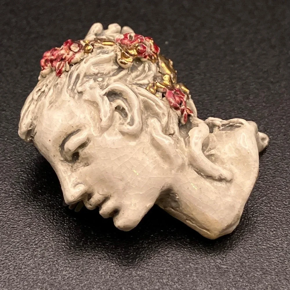 Vintage Artisan Maiden Nymph Brooch Pin Signed Deur Art Nouveau Ceramic